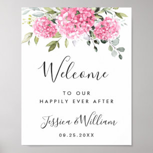 Poster Boas-vindas a Hydrangea Eucalyptus, cor-de-rosa El