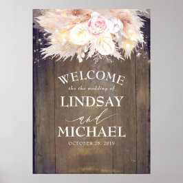 Poster Boas-vindas a Pampas Grass e Flores Rosa