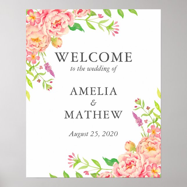 Poster Boas-vindas a Pink Peony Wedding (Frente)