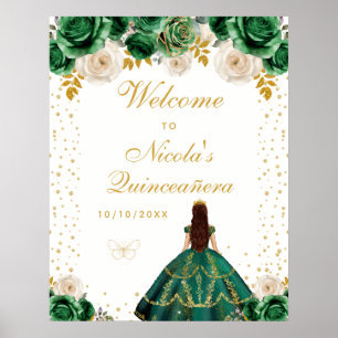 Poster Boas-vindas à Princesa Floral Verde Quinceañera