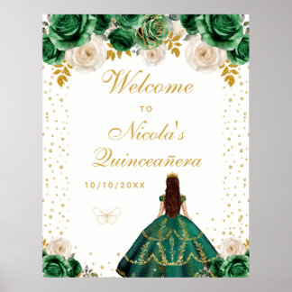 Poster Boas-vindas à Princesa Floral Verde Quinceañera