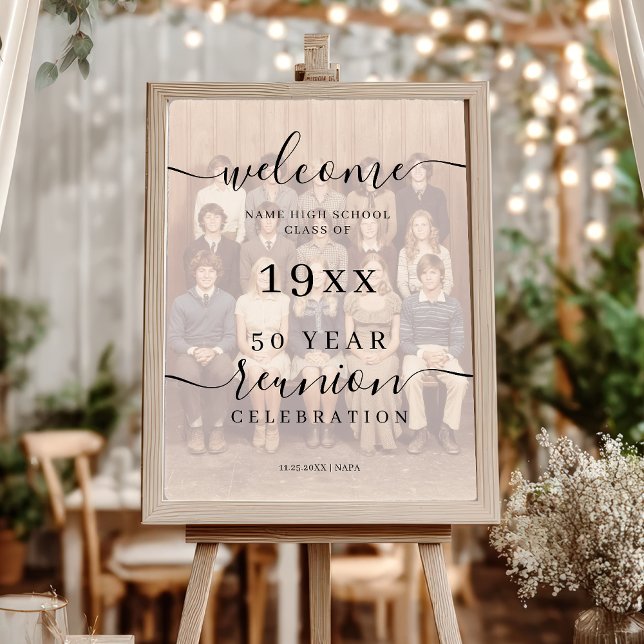 Poster Boas-vindas à Reunião da Classe 50th de Script Pre (Photo Black Script Class 50th Reunion Welcome Poster)