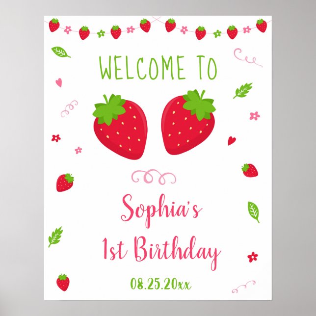 Poster Boas-vindas a Strawberry Berry Sweet Birthday (Frente)