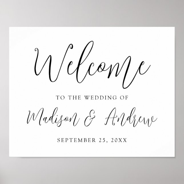 Poster Boas-vindas a um casamento simples de script preto (Frente)