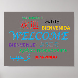Poster Boas-vindas a vários idiomas coloridos
