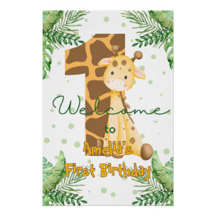 Póster Boas-vindas ao 1º Aniversário da Girafa Fofa