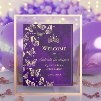 Poster Boas-vindas ao 15 Roxo Quinceañera