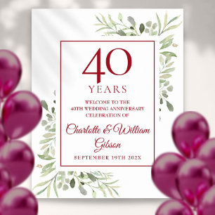 Poster Boas-vindas ao 40º Aniversário Watercolor Greenery