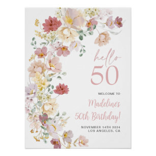 Póster Boas-vindas ao 50º Aniversário com Cor-de-Rosa Esb