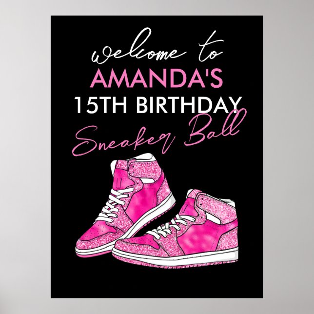 Poster Boas-vindas ao aniversário da Bola de Tênis Rosa (Frente)