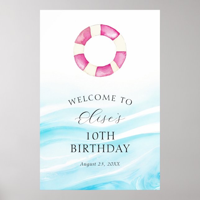Poster Boas-vindas ao Aniversário da Festa piscina (Frente)