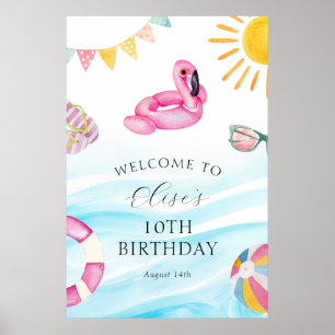 Poster Boas-vindas ao Aniversário da Festa piscina