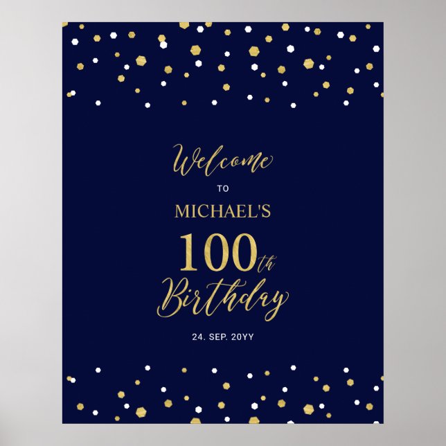 Poster Boas-vindas ao Aniversário de 100 anos com Confete (Frente)