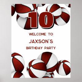 Poster boas vindas ao aniversário de criança maroon baske