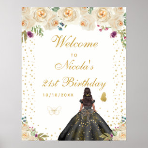 Poster Boas-vindas ao aniversário de menina de pele escur