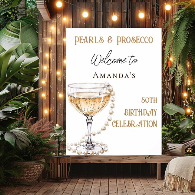 Poster Boas-vindas ao aniversário de Pérolas e Prosecco (Criador carregado)