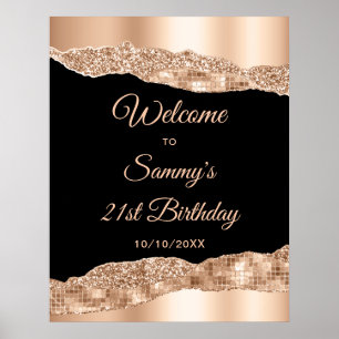 Poster Boas-vindas ao Aniversário do Glam Negro Dourado r