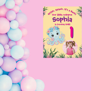 Poster Boas-vindas ao Aniversário do Octopus Floral Branc