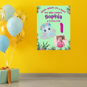 Poster Boas-vindas ao Aniversário do Octopus Floral Branc