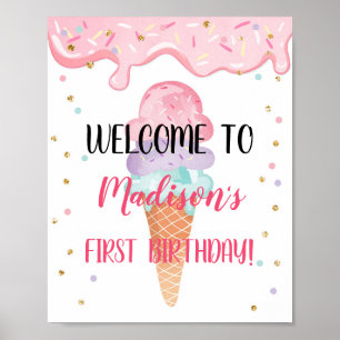 Poster Boas-vindas ao aniversário Dourado cor-de-rosa do