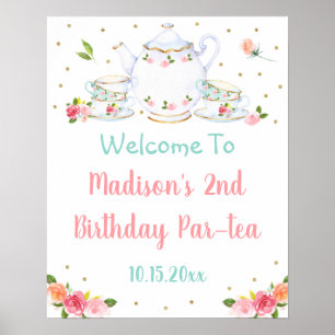 Poster Boas-vindas ao Aniversário Floral Dourado do Tea