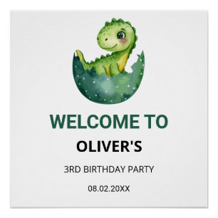 Póster Boas-vindas ao Aniversário Infantil com Dinossauro