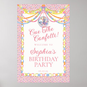 Poster Boas-vindas ao Aniversário Rosa Cue the Confetti
