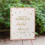 Póster Boas-vindas ao Bolinhas Chá de panela Dourado<br><div class="desc">Este poster de boas-vindas bolinhas de chá de panela de ouro é perfeito para um chá de casamento elegante. O simples design apresenta um confete de ouro cônico sobre um fundo de champanhe cremoso com uma bela caligrafia de folha de ouro falsa. Personalize o poster com o nome da noiva...</div>