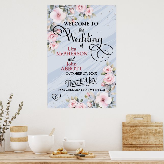 Poster Boas-vindas ao bonito Casamento Floral (Cozinha)