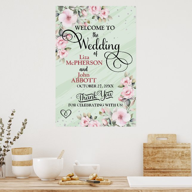 Poster Boas-vindas ao bonito Casamento Floral (Cozinha)