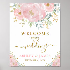 Poster Boas-vindas ao bonito Casamento Floral Cor-de-Rosa