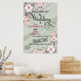 Poster Boas-vindas ao bonito Floral Sage Green Wedes