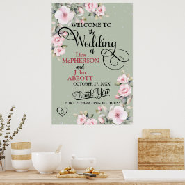 Poster Boas-vindas ao bonito Floral Sage Green Wedes