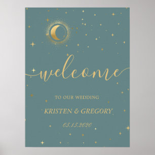 Poster boas-vindas ao casal celestial do crescent gold