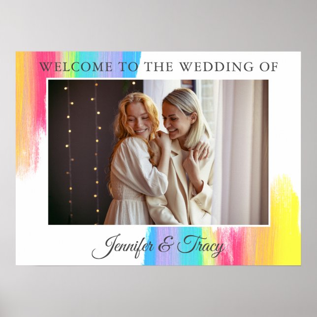 Poster Boas-vindas ao Casal Chic Rainbow Photo Wedding (Frente)