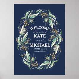 Poster Boas-vindas ao Casamento Azul Marinho Verde