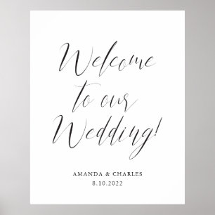 Poster Boas-vindas ao Casamento Branco Negro da Caligrafi