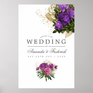 Poster Boas-vindas ao Casamento Chic com Vintage Roxo e D