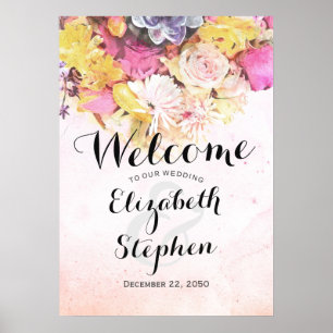Poster Boas-vindas ao Casamento Colorido de Flor de Aquar