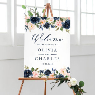 Poster Boas-vindas ao Casamento com Blush e Flores de Mar