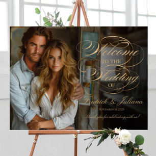 Poster Boas-vindas ao casamento com fotos de guião ouro l