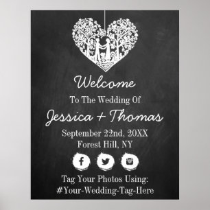 Poster Boas-vindas ao Casamento com Placas de Árvore Cora