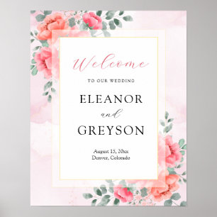 Poster Boas-vindas ao casamento cor-de-água rosa-rosado-b