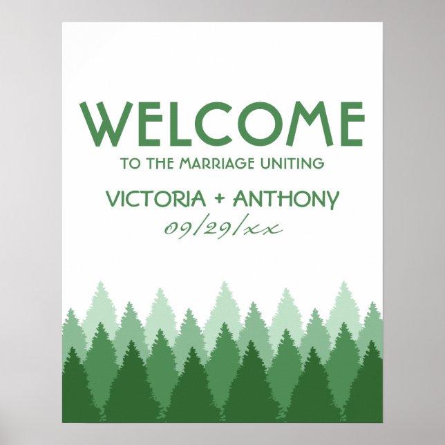 Poster Boas-vindas ao casamento da área florestal verde (Frente)