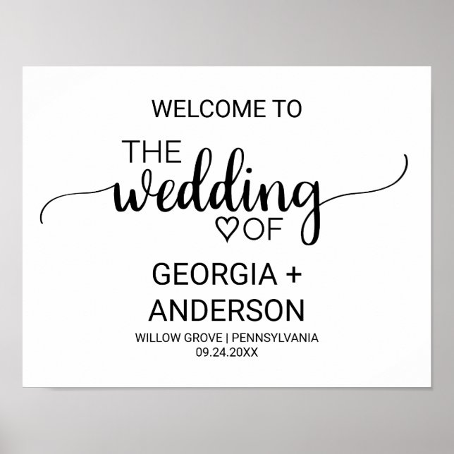 Póster Boas-vindas ao casamento da Caligrafia Negra (Frente)
