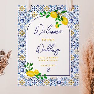Poster Boas-vindas ao casamento da cor azul do azulejo