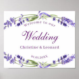 Poster Boas-vindas ao Casamento das Flores Roxas Elegante