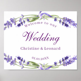 Poster Boas-vindas ao Casamento das Flores Roxas Elegante