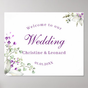 Poster Boas-vindas ao Casamento das Flores Roxas Elegante