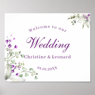Poster Boas-vindas ao Casamento das Flores Roxas Elegante
